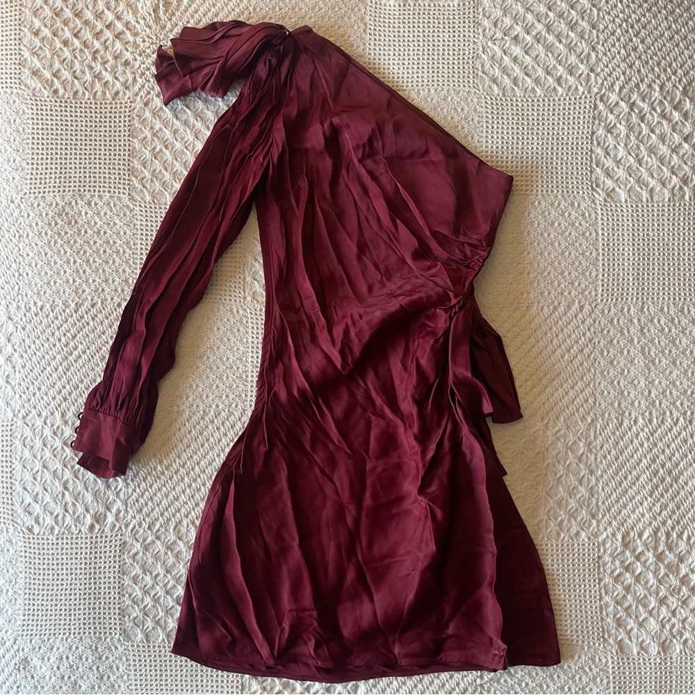 Zimmermann Burgundy One Shoulder Mini Dress - Picture 2 of 8